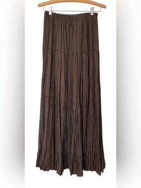 Vtg Lucia Lukken Broomskirts Tiered Maxi Skirt Rayon Pleated Geometric 90s Med.